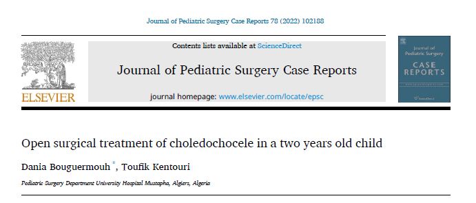 Article scientifique publié dans une revue américaine par le service de chirurgie pédiatrique du CHU Mustapha