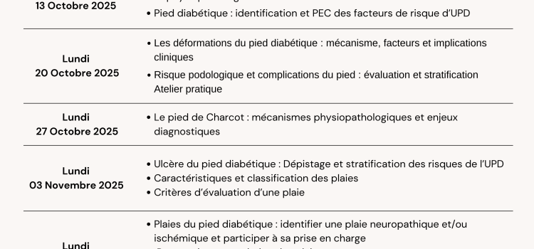 Formation Médicale Continue sur Le Pied Diabétique à partir du Lundi 13 Octobre 2025 Formation Médicale Continue sur Le Pied Diabétique à partir du Lundi 13 Octobre 2025